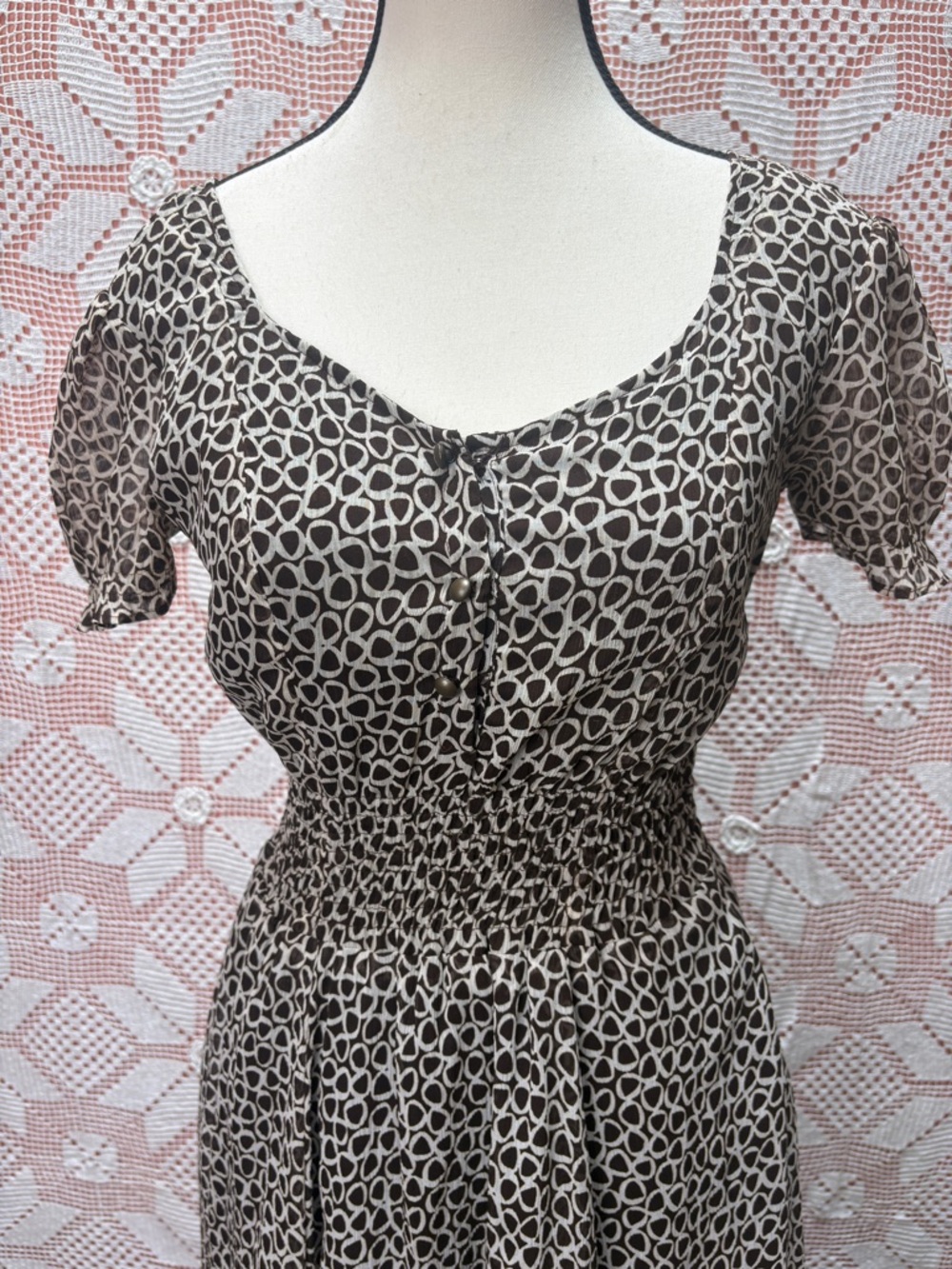 Femella Printed Midi Dress Balloon Hem Smocked Waist - Picture 7 of 10